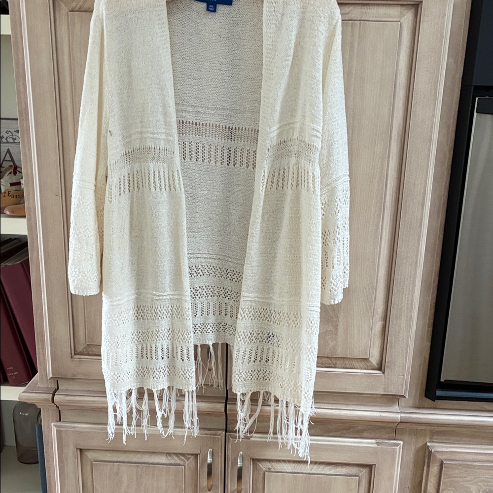 Apt. 9 Cream Fringe Cardigan open front LN